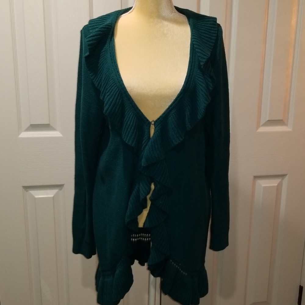 Teal Ruffle Cardigan
